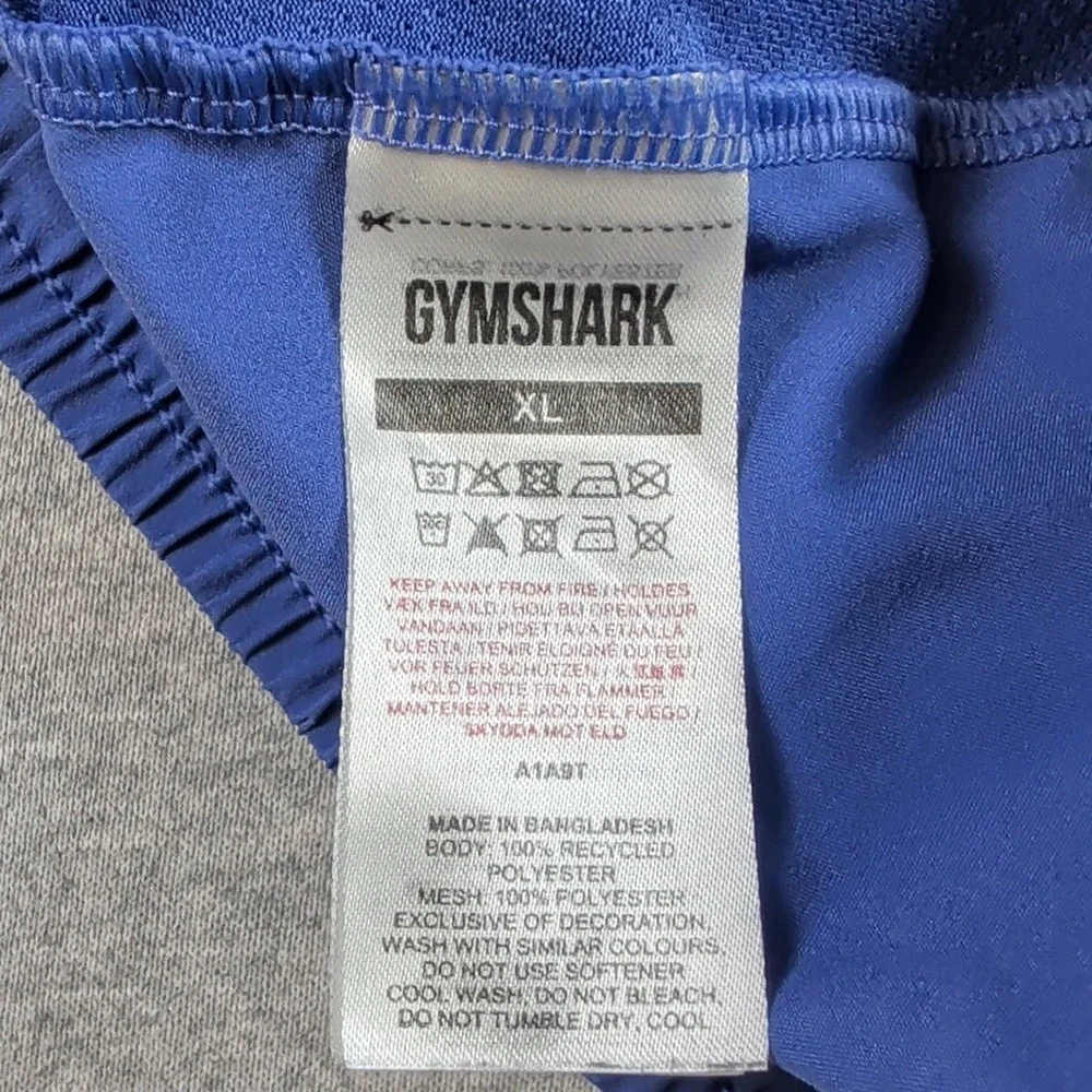 Gymshark Mens XL Blue Sport Stripe Shorts Zipper Pockets Mesh Panels A1A9T